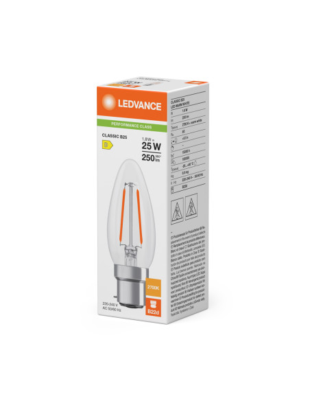 ŻARÓWKA LED P CLB25 1,8W 2700K ciepła biała B22D FIL CL 250LM 