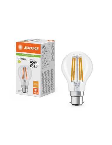 ŻARÓWKA LED P CLA60 5,9W 2700K ciepła biała B22D FIL CL 806LM 