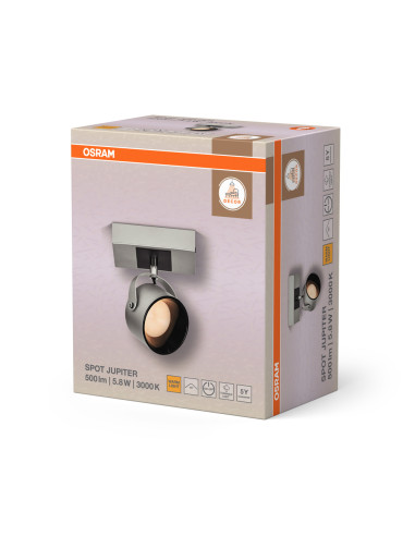 KINKIET LED DECOR SPOT JUPITER 130MM 5.8W 3000K ciepła biała SILVER 1 SPOT 