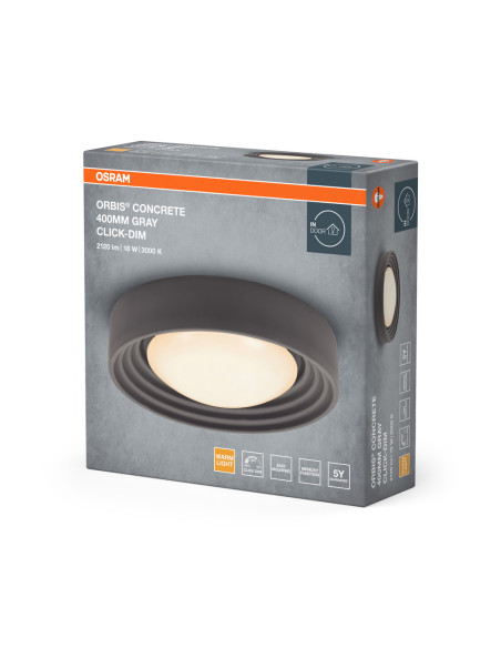 PLAFON LED ORBIS CONCRETE 400MM 18W 3000K ciepła biała CLICK DIM GRAY 