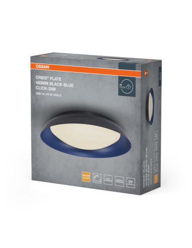 PLAFON LED ORBIS PLATE 480MM 45W 3000K ciepła biała CLICK DIM BLACK AND BLUE 