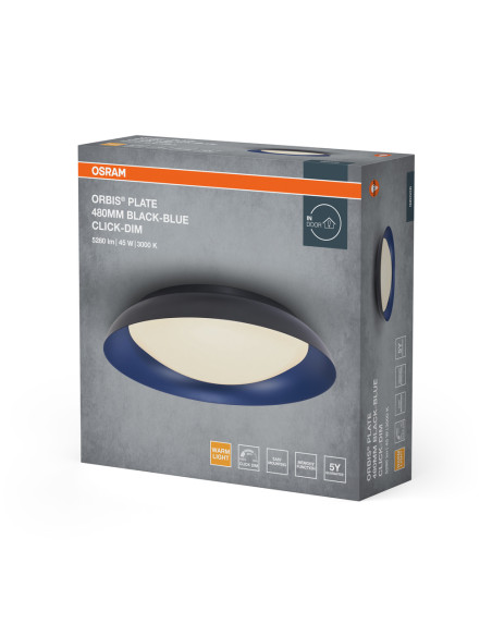 PLAFON LED ORBIS PLATE 480MM 45W 3000K ciepła biała CLICK DIM BLACK AND BLUE 