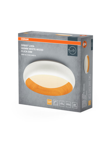 PLAFON LED ORBIS LIVIA 300MM 16W 3000K ciepła biała CLICK DIM WHITE AND WOOD DECOR 