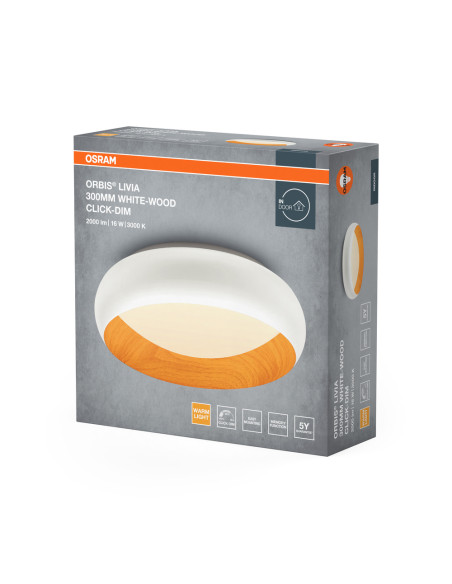 PLAFON LED ORBIS LIVIA 300MM 16W 3000K ciepła biała CLICK DIM WHITE AND WOOD DECOR 