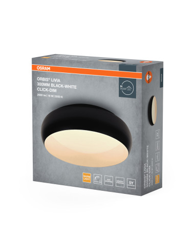 PLAFON LED ORBIS LIVIA 300MM 16W 3000K ciepła biała CLICK DIM BLACK AND WHITE 
