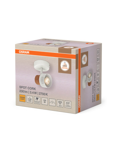 KINKIET LED DECOR SPOT CORK DIM 1X3.4W 2700K ciepła biała GU10 WH 