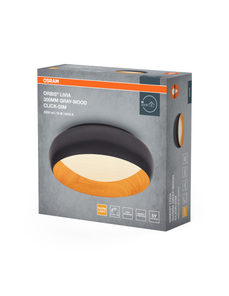 PLAFON LED ORBIS LIVIA 300MM 16W 3000K ciepła biała CLICK DIM GRAY AND WOOD DECOR 