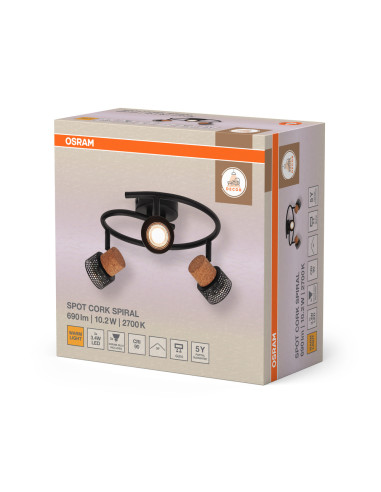 OPRAWA SUFITOWA LED DECOR SPOT CORK SPIRAL DIM 3X3.4W 2700K ciepła biała GU10 BK 