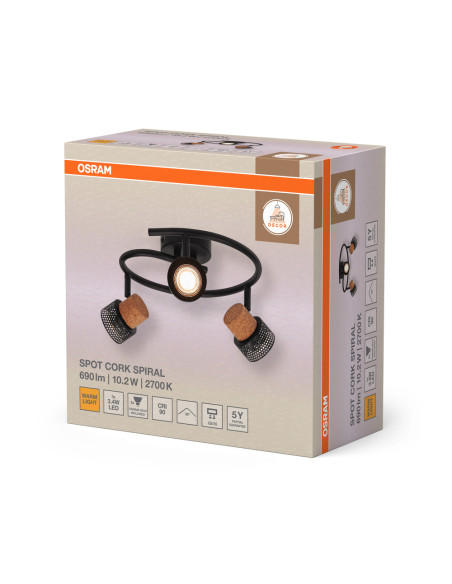 OPRAWA SUFITOWA LED DECOR SPOT CORK SPIRAL DIM 3X3.4W 2700K ciepła biała GU10 BK 
