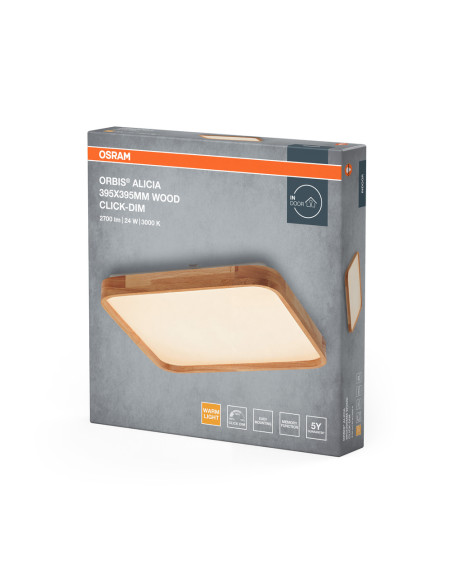 PLAFON LED ORBIS ALICIA 395X395MM 24W 3000K ciepła biała CLICK DIM WOOD DECOR 