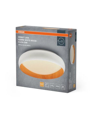 PLAFON LED ORBIS LIVIA 430MM 24W 3000K ciepła biała CLICK DIM WHITE AND WOOD DECOR 