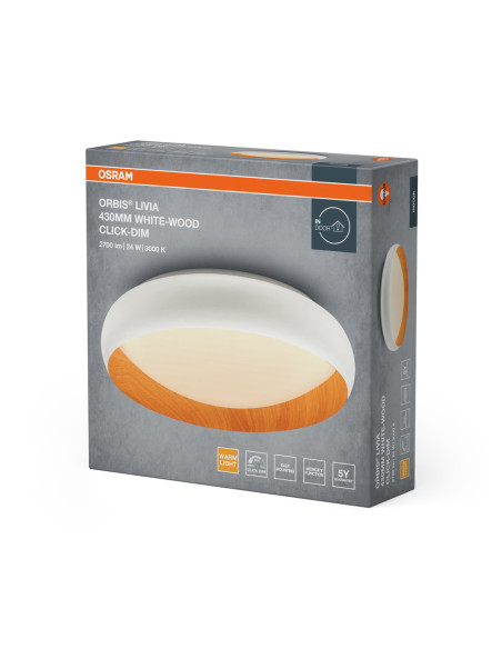 PLAFON LED ORBIS LIVIA 430MM 24W 3000K ciepła biała CLICK DIM WHITE AND WOOD DECOR 
