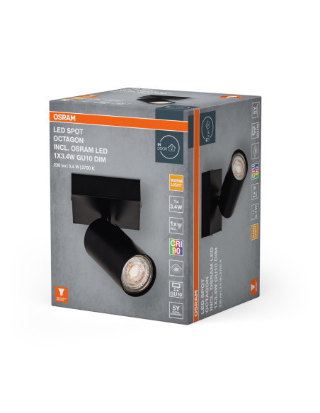 KINKIET LED SPOT OCTAGON DIM 1X3.4W 2700K ciepła biała GU10 BK 