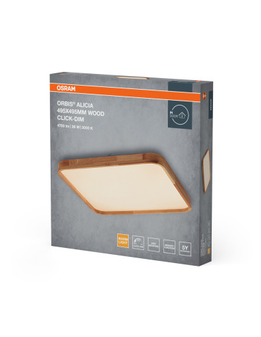 PLAFON LED ORBIS ALICIA 495X495MM 36W 3000K ciepła biała CLICK DIM WOOD DECOR 