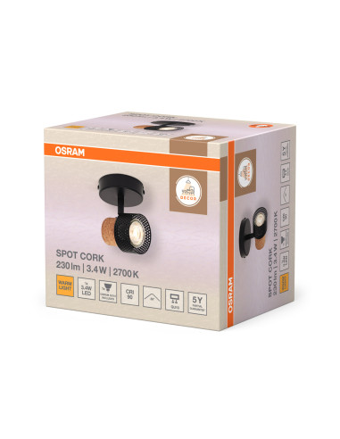 KINKIET LED DECOR SPOT CORK DIM 1X3.4W 2700K ciepła biała GU10 BK 