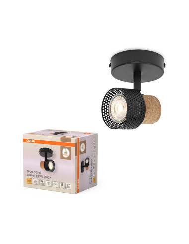 KINKIET LED DECOR SPOT CORK DIM 1X3.4W 2700K ciepła biała GU10 BK 
