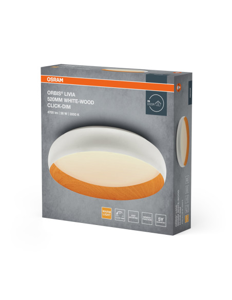 PLAFON LED ORBIS LIVIA 520MM 36W 3000K ciepła biała CLICK DIM WHITE AND WOOD DECOR 