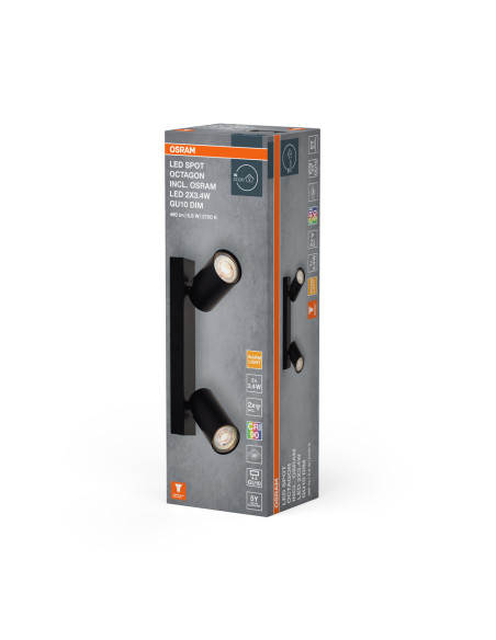 OPRAWA SUFITOWA LED SPOT OCTAGON DIM 2X3.4W 2700K ciepła biała GU10 BK 