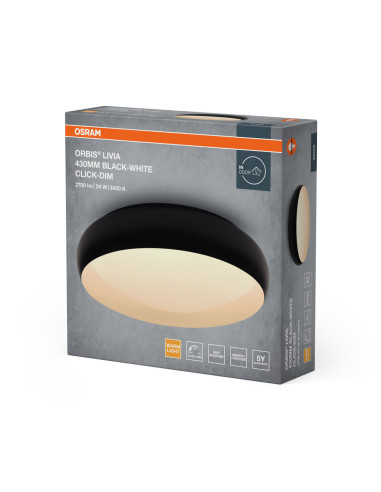 PLAFON LED ORBIS LIVIA 430MM 24W 3000K ciepła biała CLICK DIM BLACK AND WHITE 
