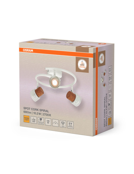 OPRAWA SUFITOWA LED DECOR SPOT CORK SPIRAL DIM 3X3.4W 2700K ciepła biała GU10 WH 