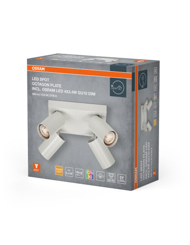 OPRAWA SUFITOWA LED SPOT OCTAGON PLATE DIM 4X3.4W 2700K ciepła biała GU10 WT 