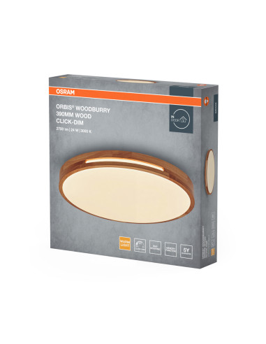 PLAFON LED ORBIS WOODBURRY 390MM 24W 3000K ciepła biała CLICK DIM WOOD DECOR 