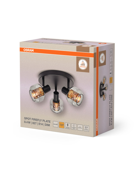 LAMPA NATYNKOWA DECOR SPOT FIREFLY PLATE DIM 3X2.8W 827 E14 BK 