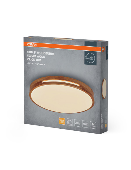 PLAFON LED ORBIS WOODBURRY 500MM 36W 3000K ciepła biała CLICK DIM WOOD DECOR 