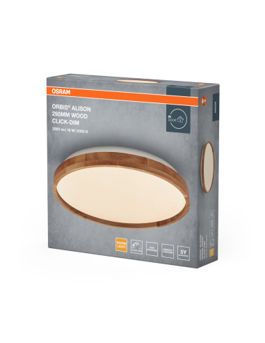 PLAFON LED ORBIS ALISON 295MM 16W 3000K ciepła biała CLICK DIM WOOD DECOR 