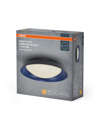 PLAFON LED ORBIS PLATE 430MM 35W 3000K ciepła biała CLICK DIM BLACK AND BLUE 