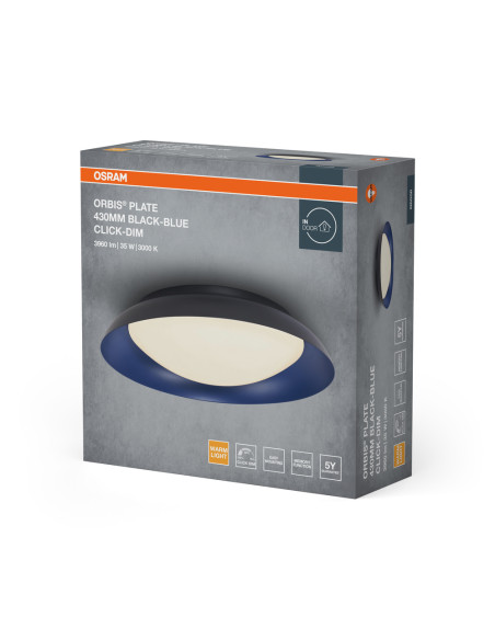 PLAFON LED ORBIS PLATE 430MM 35W 3000K ciepła biała CLICK DIM BLACK AND BLUE 