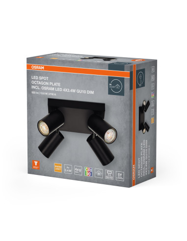 OPRAWA SUFITOWA LED SPOT OCTAGON PLATE DIM 4X3.4W 2700K ciepła biała GU10 BK 
