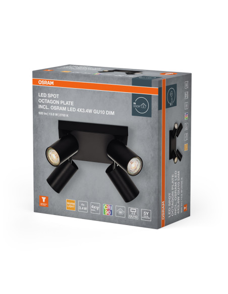 OPRAWA SUFITOWA LED SPOT OCTAGON PLATE DIM 4X3.4W 2700K ciepła biała GU10 BK 