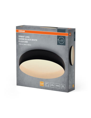 PLAFON LED ORBIS LIVIA 520MM 36W 3000K ciepła biała CLICK DIM BLACK AND WHITE 