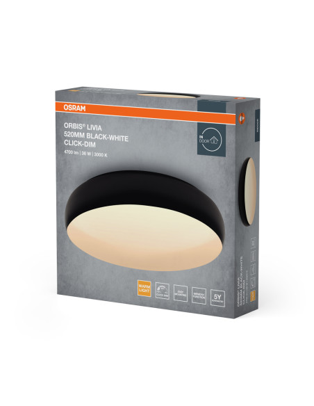PLAFON LED ORBIS LIVIA 520MM 36W 3000K ciepła biała CLICK DIM BLACK AND WHITE 