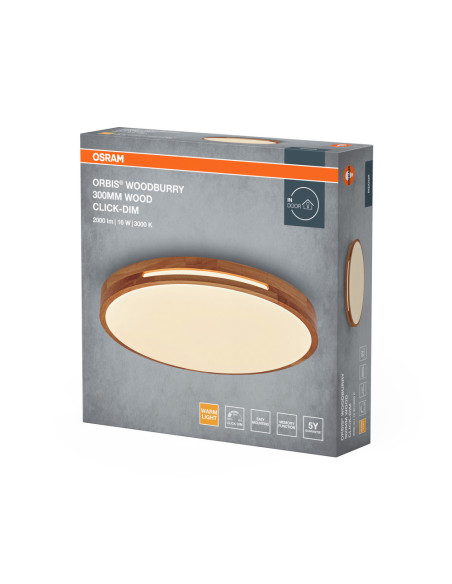 PLAFON LED ORBIS WOODBURRY 300MM 16W 3000K ciepła biała CLICK DIM WOOD DECOR 