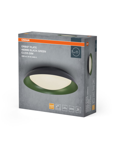 PLAFON LED ORBIS PLATE 480MM 45W 3000K ciepła biała CLICK DIM BLACK AND GREEN 