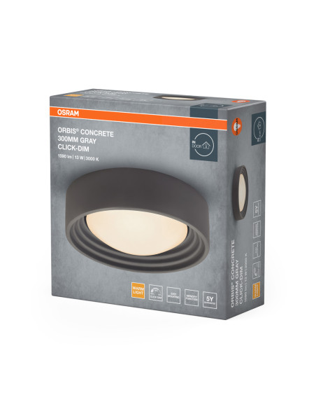 PLAFON LED ORBIS CONCRETE 300MM 13W 3000K ciepła biała CLICK DIM GRAY 