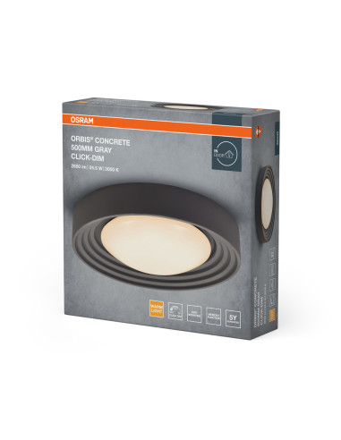 PLAFON LED ORBIS CONCRETE 500MM 24.5W 3000K ciepła biała CLICK DIM GRAY 