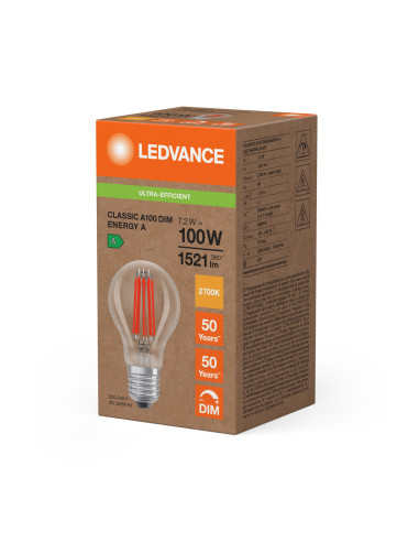 ŻARÓWKA LED S ENERGY EFFICIENCY CLA100 7,2W 2700K ciepła biała E27 FIL CL 1521LM KLASA A  