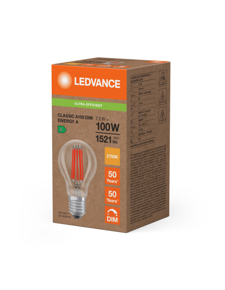 ŻARÓWKA LED S ENERGY EFFICIENCY CLA100 7,2W 2700K ciepła biała E27 FIL CL 1521LM KLASA A  