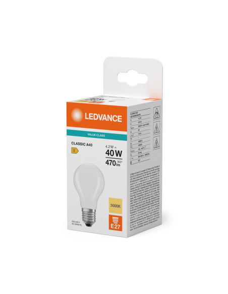 ŻARÓWKA LED V CLA40 4,2W 3000K ciepła biała  E27 FIL FR 470LM VALUE 