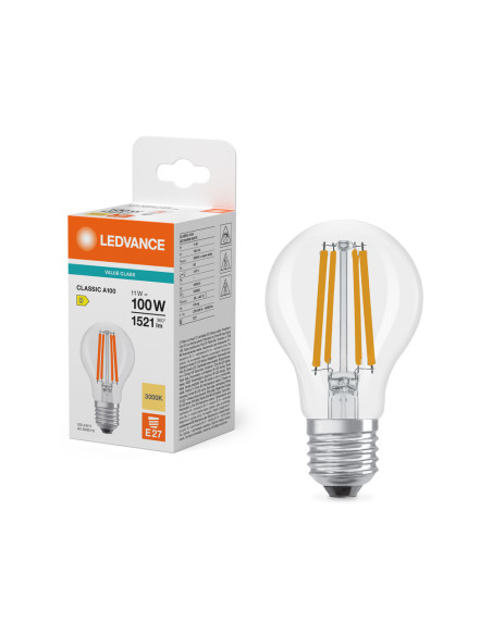 ŻARÓWKA LED V CLA100 11W 3000K ciepła biała E27 FIL CL 1521LM VALUE 
