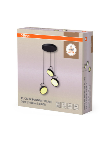 LAMPA WISZĄCA DECOR PUCK 3XPENDANT PL 30W 930 BK 
