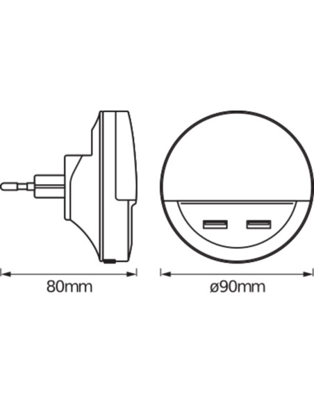 LAMPKA NOCNA LUNETTA Z WYJŚCIEM USB Z CZUJNIKIEM 
