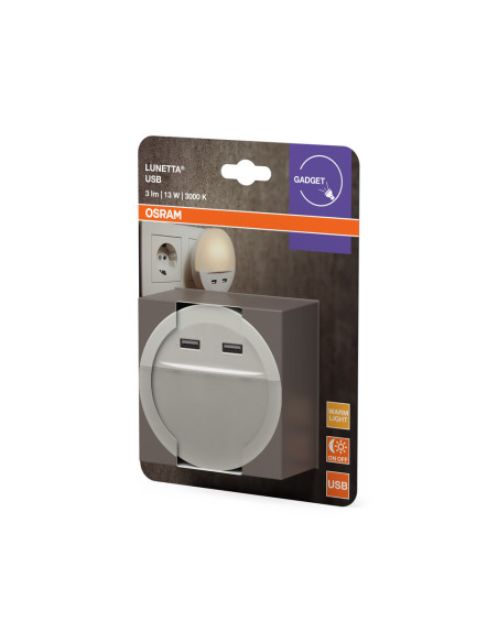 LAMPKA NOCNA LUNETTA Z WYJŚCIEM USB Z CZUJNIKIEM 
