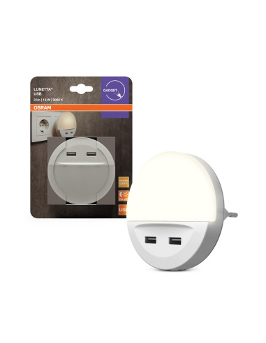 LAMPKA NOCNA LUNETTA Z WYJŚCIEM USB Z CZUJNIKIEM 
