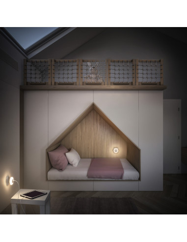 PRZENOŚNA LAMPKA NOCNA DO GNIAZDA LUNETTA HEXAGON USB A&C 3000K Z CZUJNIKIEM WHITE 
