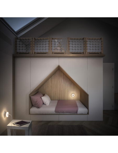 PRZENOŚNA LAMPKA NOCNA DO GNIAZDA LUNETTA HEXAGON USB A&C 3000K Z CZUJNIKIEM WHITE 
