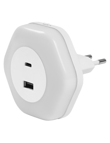 PRZENOŚNA LAMPKA NOCNA DO GNIAZDA LUNETTA HEXAGON USB A&C 3000K Z CZUJNIKIEM WHITE 
